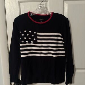 Talbots Navy Sweater with Flag Design
